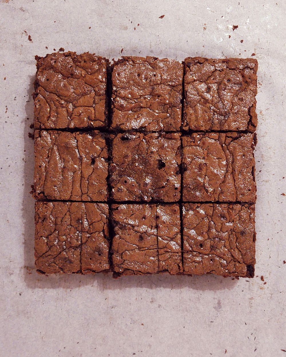 A tray of brownies cut into squares